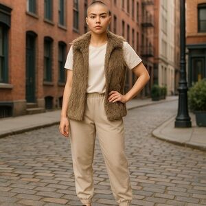 Betsey Johnson Brown Faux Fur Vest Womens M Penny lane Festival‎ Mob Wife